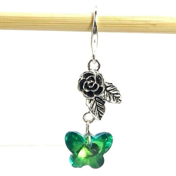 AUK Silver 925 Flower & Crystal Butterfly Dangles - Picture 9 of 10